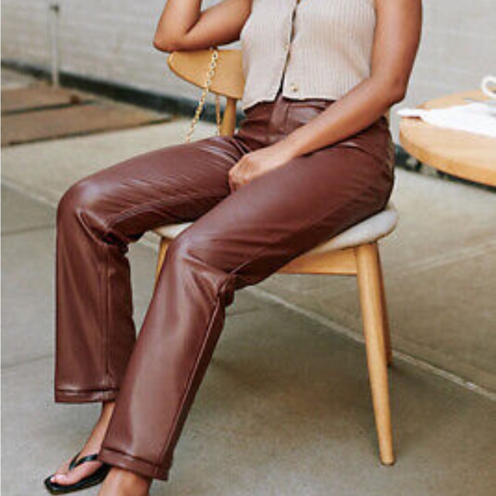 90 straight ultra high-rise brown leather pants